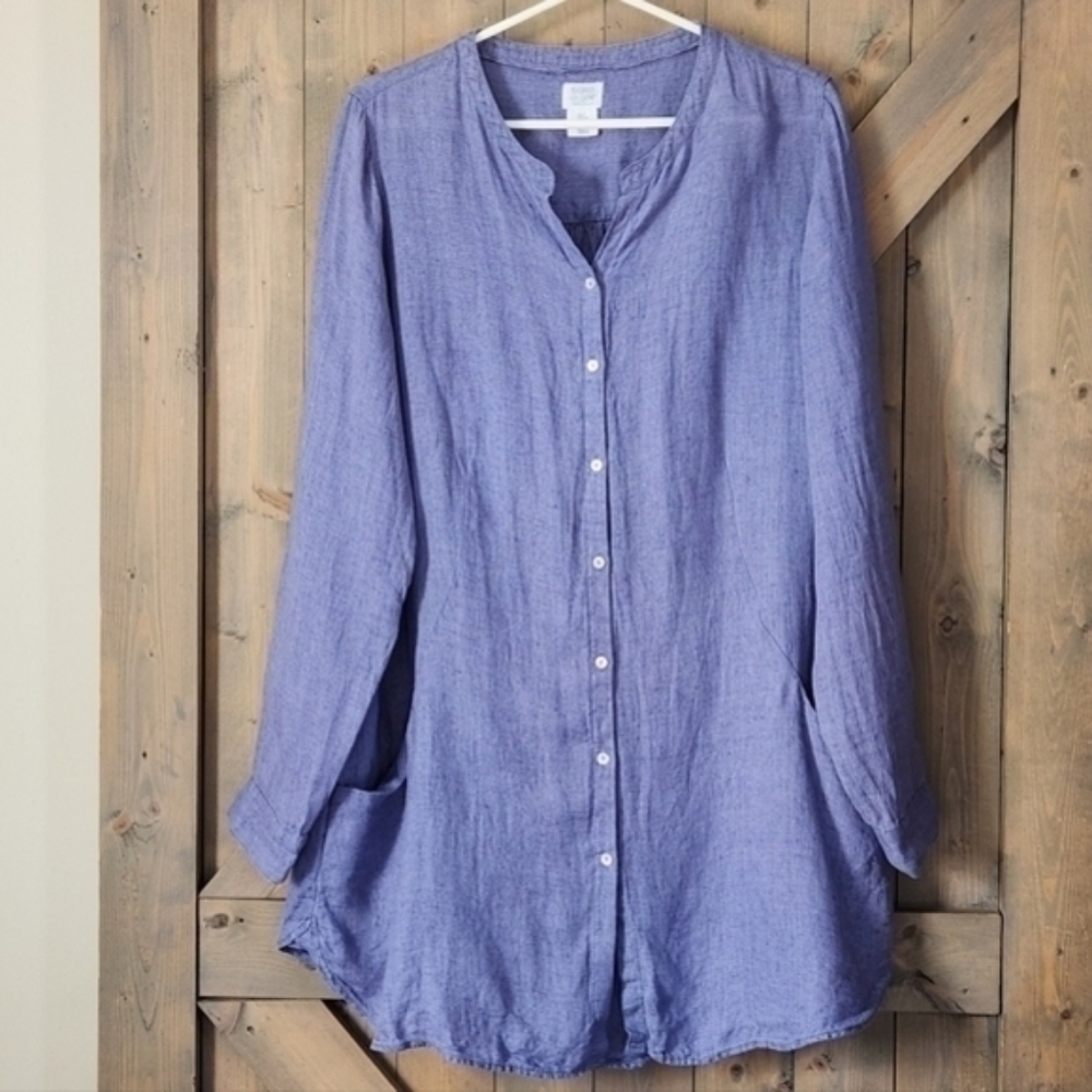 Sigrid Olsen Linen Tunic w/pockets Periwinkle Large Lagen Coastal Grandma